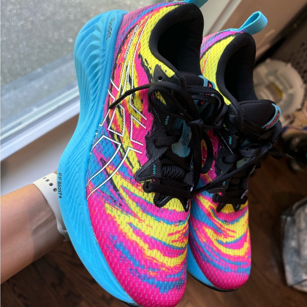 ASICS Women's Pink and Yellow Athletic Shoes